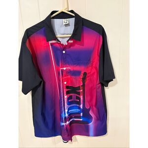 Hardaddy Mens Shirt, Size Large, Music Theme, Short Sleeve, Button Front